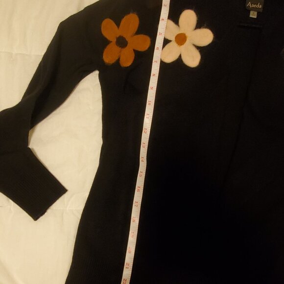 Aaeda Women's Size Small Black Floral Felt Cardigan, Boho Y2K - Picture 9 of 11
